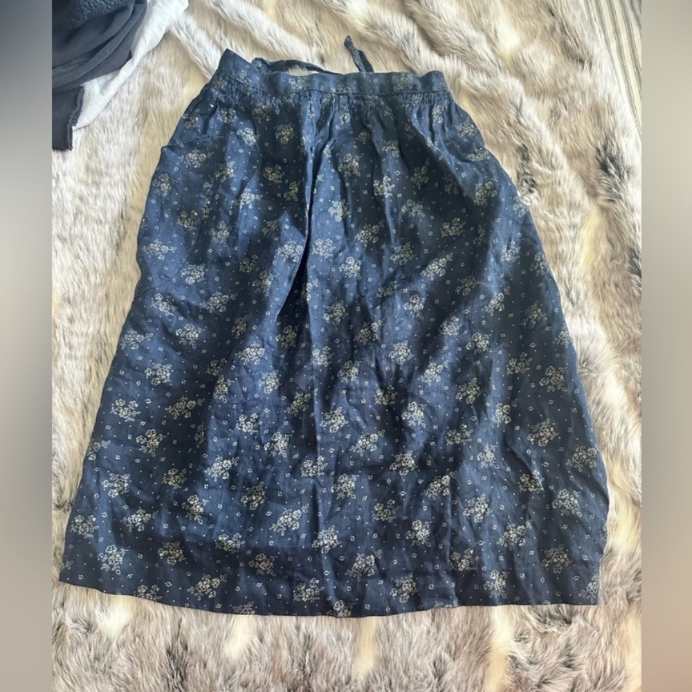 CP Shades Blue Floral Linen Waist Apron Cottagecore One Size
